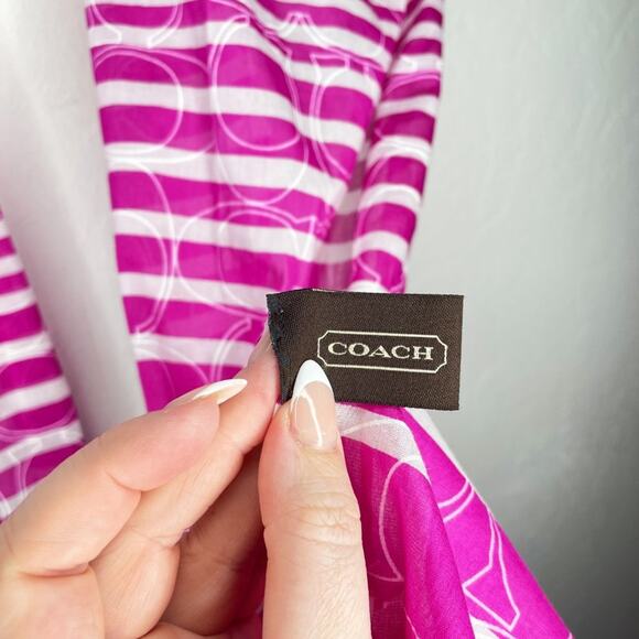 Coach Pink and White Striped Signature Logo C Cotton Raw Cut Lightweight Scarf - Picture 6 of 8